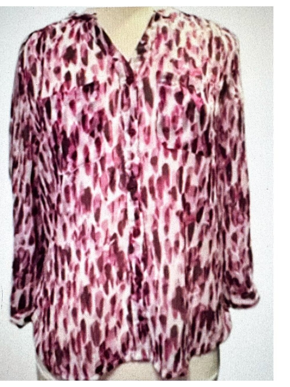 Covington Lightweight Pink Top Abstract Button Down Blouse Long Sleeves Flowy